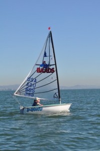 John W. sailing a Hansa 2.3 single. Photo courtesy of Jeff B.